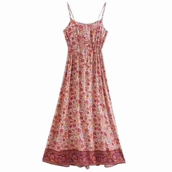 SOLD OUT Pink Bohemian Button Front Floral Dress - Picture 3 of 10